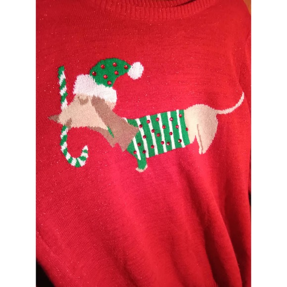Red Christmas Weiner Doggy Sweater L - Picture 2 of 6